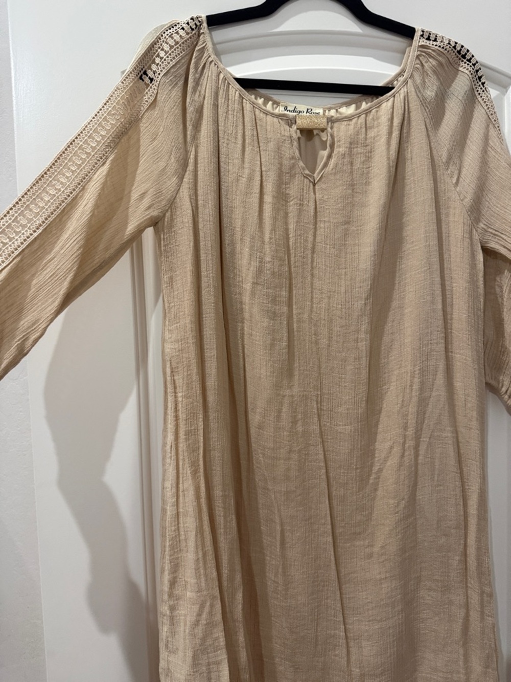 Indigo Beige Crochet-Trim Swim Coverup